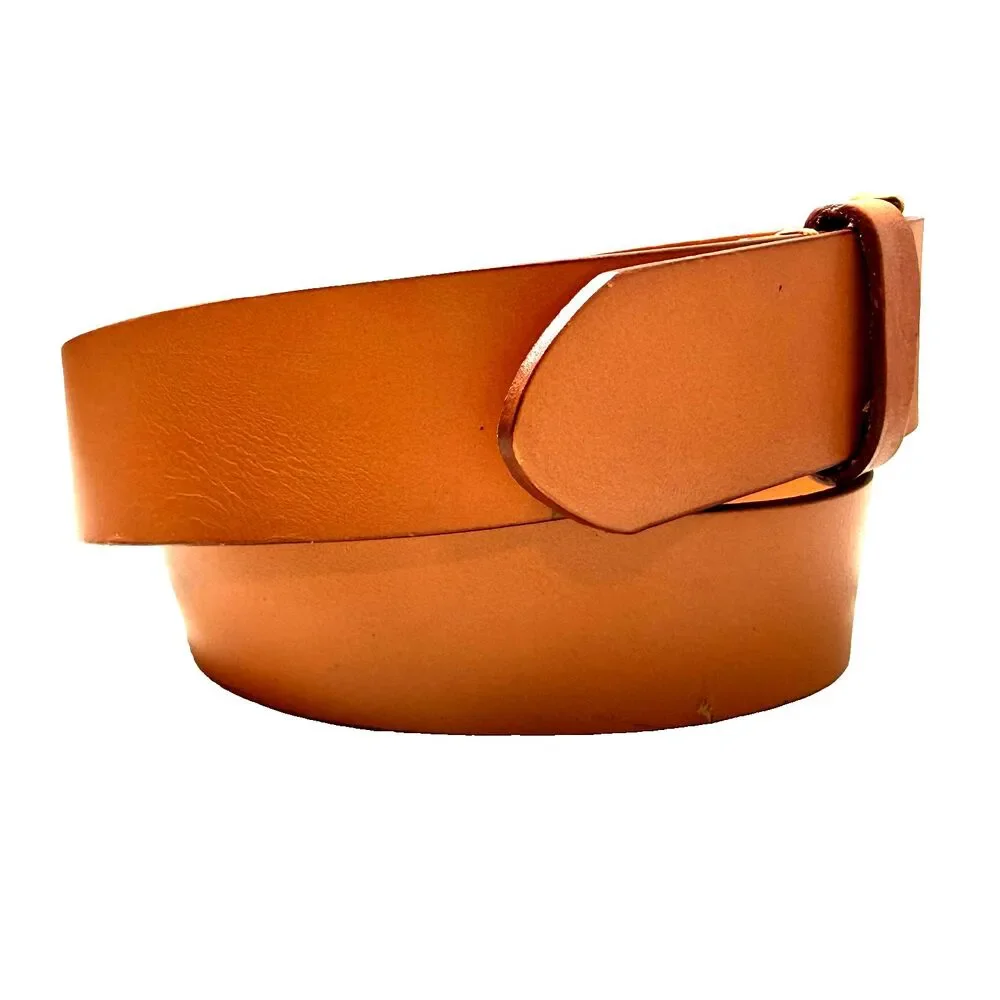 Vtg American Eagle Outfitters AEO Tan Beige Leather Belt Size 28 Small Brass